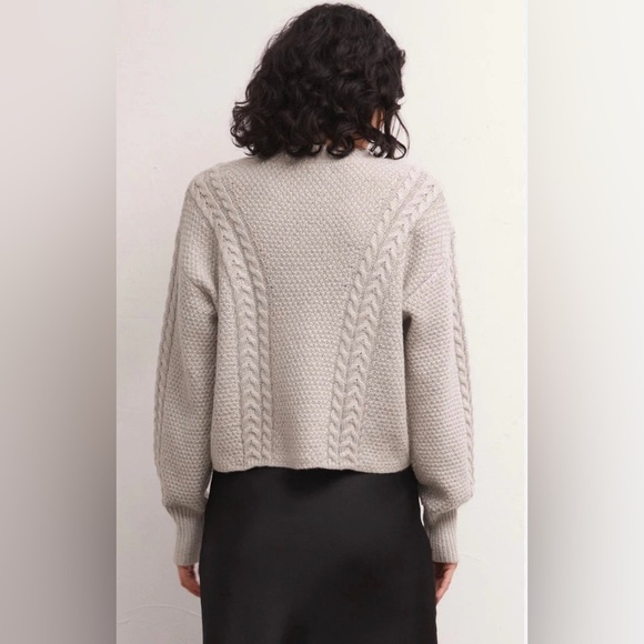 Z Supply Eternal Metallic Light Gray Cable Knit Sweater, Crew Neck, Holiday, XS - Picture 6 of 16
